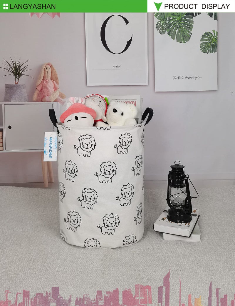 LANGYASHAN Laundry Basket Canvas Fabric Collapsible Organizer Basket for Storage Bin Toy Bins Gift Baskets Bedroom Clothes Children Nursery Hamper (Lion) - Image 4